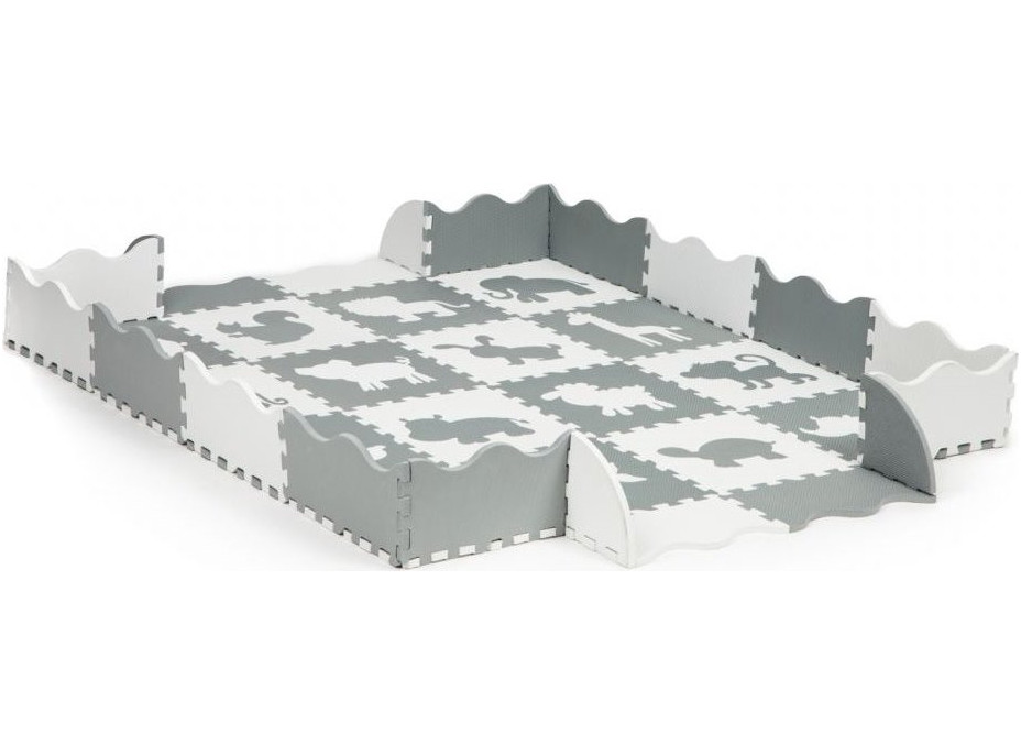 ECOTOYS Penové puzzle Zvieratá šedá-biela SX s okrajmi