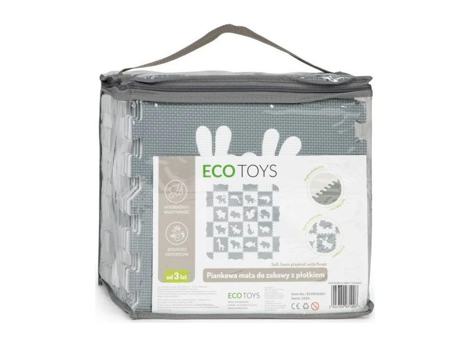 ECOTOYS Penové puzzle Zvieratá šedá-biela SX s okrajmi