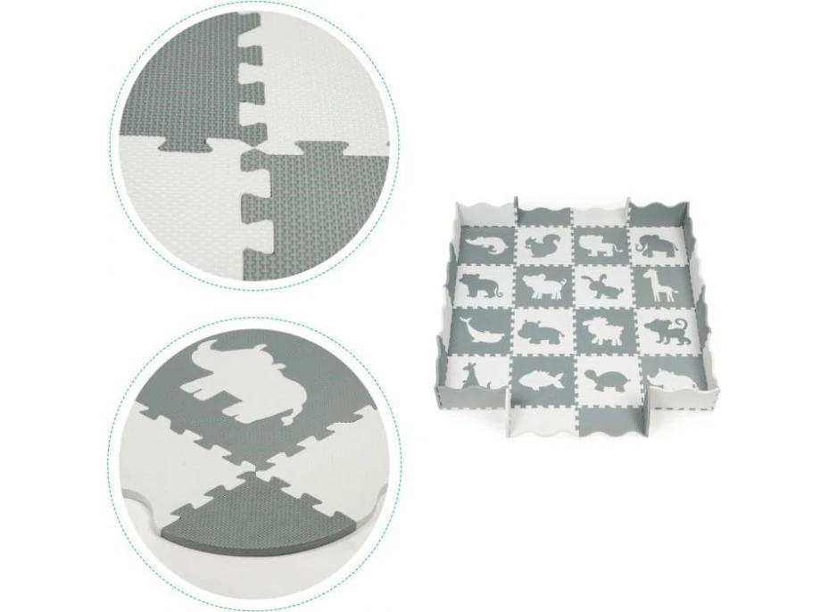 ECOTOYS Penové puzzle Zvieratá šedá-biela SX s okrajmi
