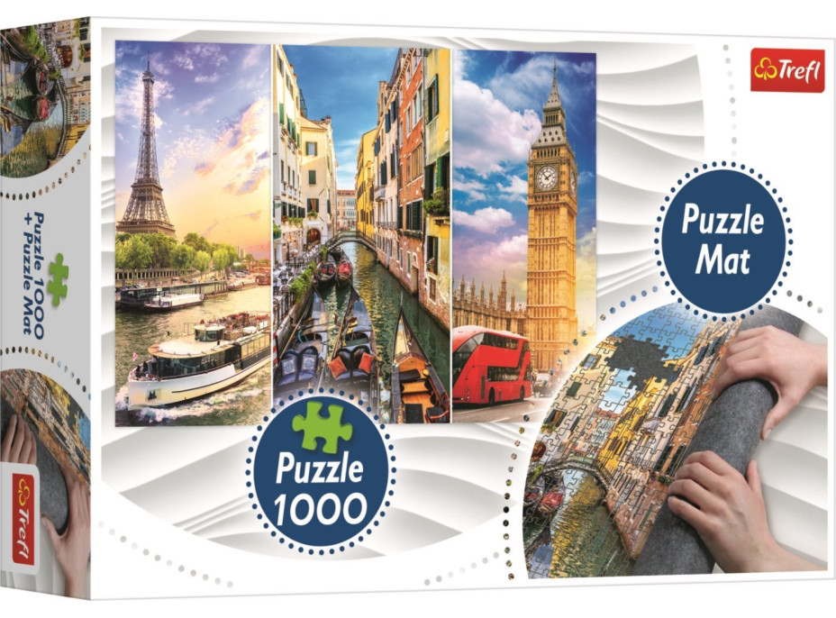 TREFL Puzzle Koláž miest Paríž-Benátky-Londýn 1000 dielikov + Podložka pod puzzle