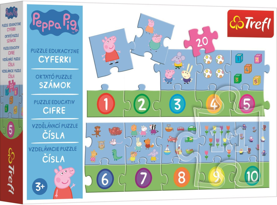 TREFL Vzdelávacie puzzle Čísla Prasiatko Peppa 20 dielikov