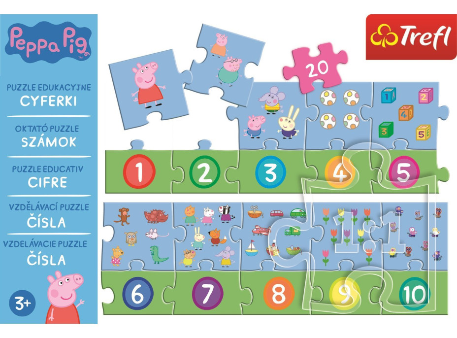 TREFL Vzdelávacie puzzle Čísla Prasiatko Peppa 20 dielikov