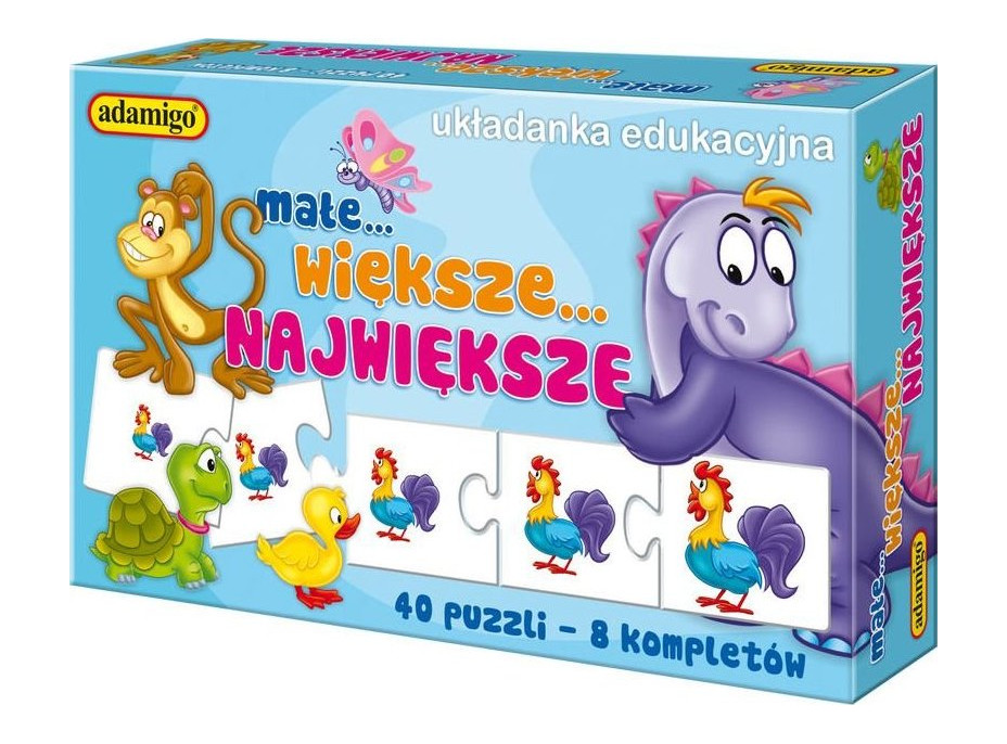 ADAMIGO Vzdelávacie puzzle Zvieratká - malé, väčšie, najväčšie 8x5 dielikov