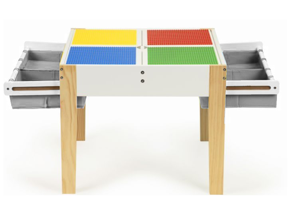 ECOTOYS Detský drevený stôl s hracou doskou a dvoma stoličkami