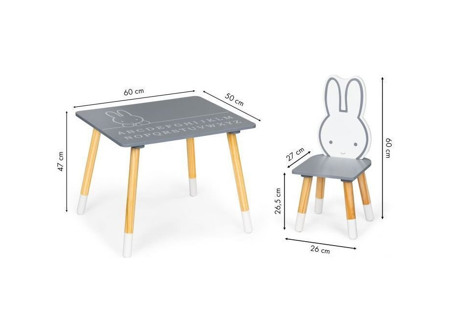 ECOTOYS Detský drevený stôl s dvoma stoličkami Zajačik