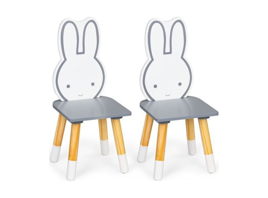 ECOTOYS Detský drevený stôl s dvoma stoličkami Zajačik