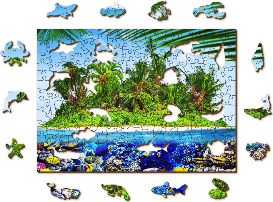 WOODEN CITY Drevené puzzle Exotický ostrov pokladov 2v1, 200 dielikov EKO