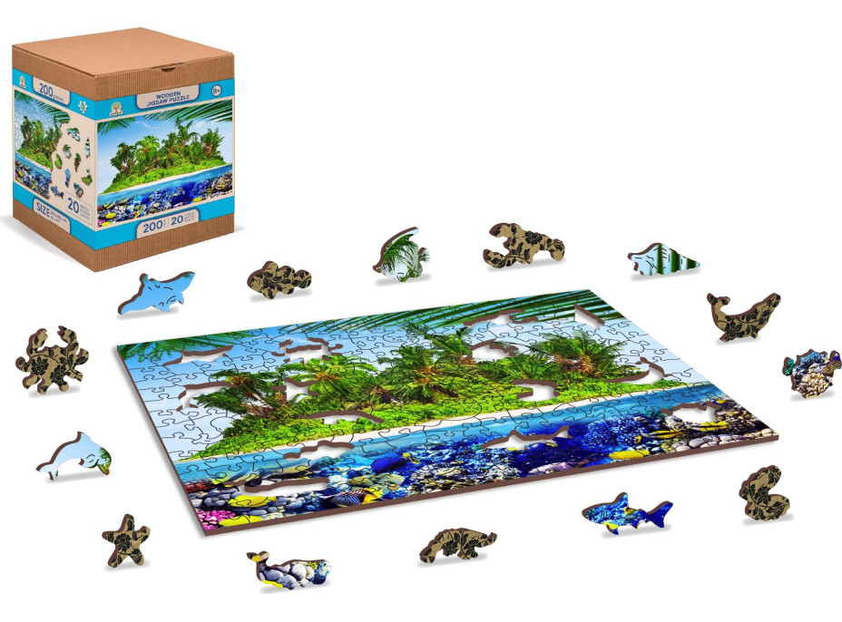 WOODEN CITY Drevené puzzle Exotický ostrov pokladov 2v1, 200 dielikov EKO