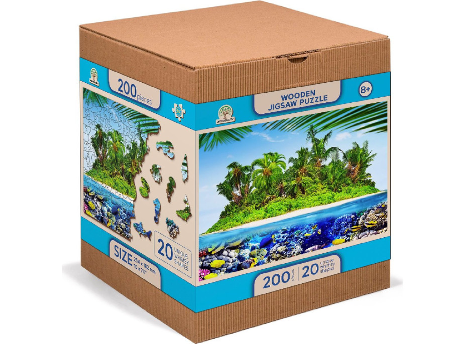 WOODEN CITY Drevené puzzle Exotický ostrov pokladov 2v1, 200 dielikov EKO