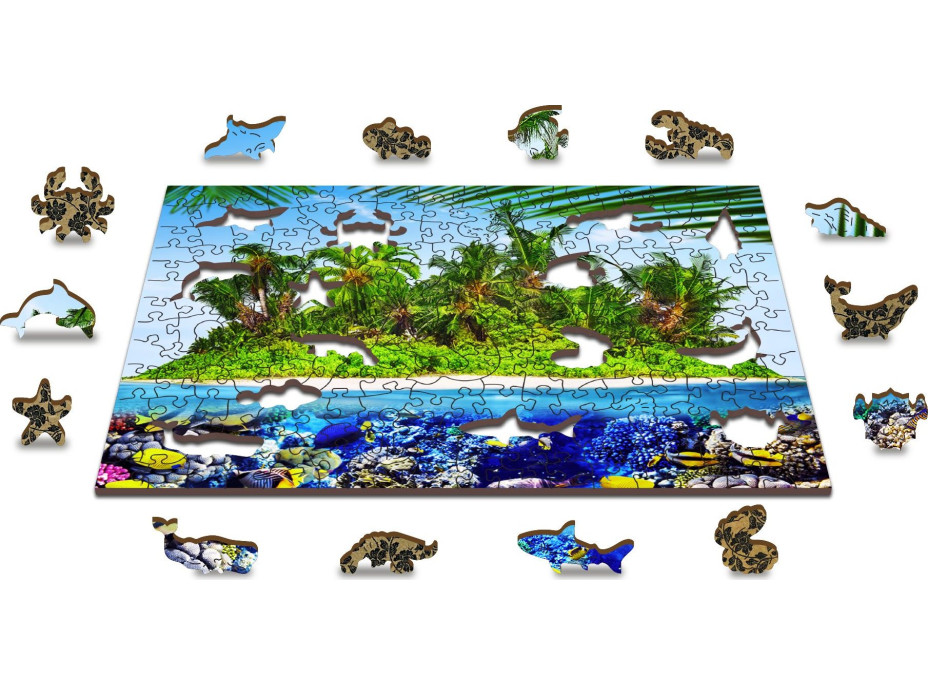 WOODEN CITY Drevené puzzle Exotický ostrov pokladov 2v1, 200 dielikov EKO