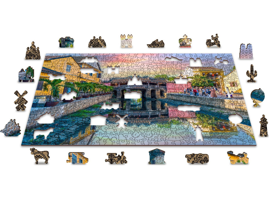 WOODEN CITY Drevené puzzle Japonský most v meste Hoi An, Vietnam 2v1, 505 dielikov EKO