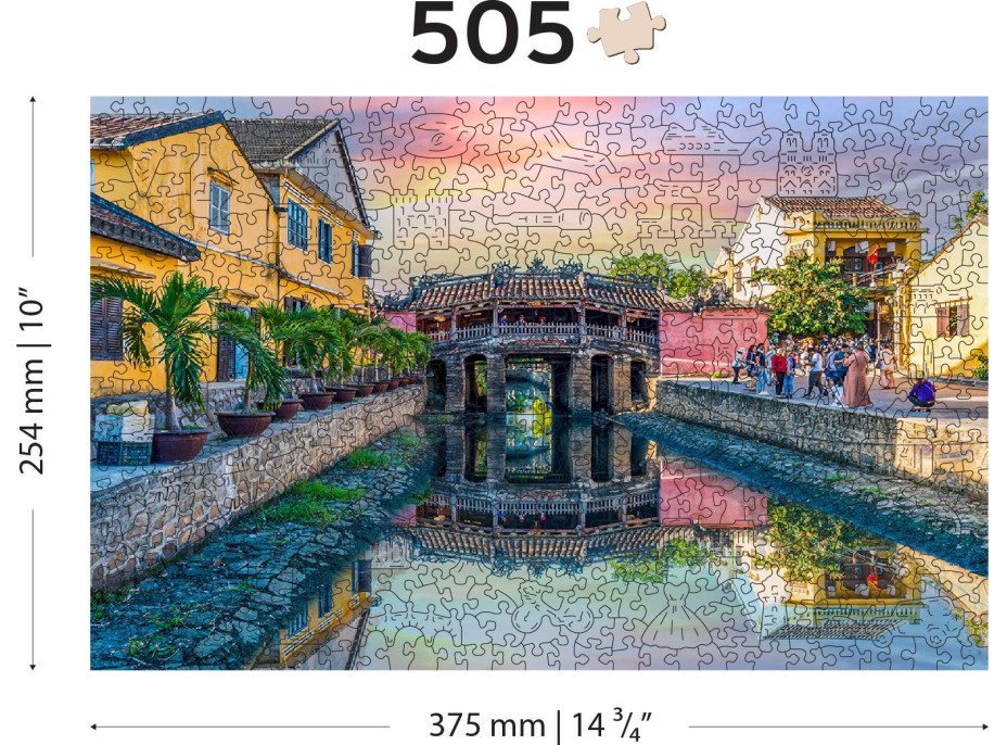 WOODEN CITY Drevené puzzle Japonský most v meste Hoi An, Vietnam 2v1, 505 dielikov EKO