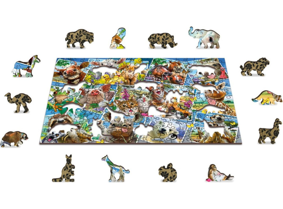 WOODEN CITY Drevené puzzle Zvieracie pohľadnice 2v1, 200 dielikov EKO