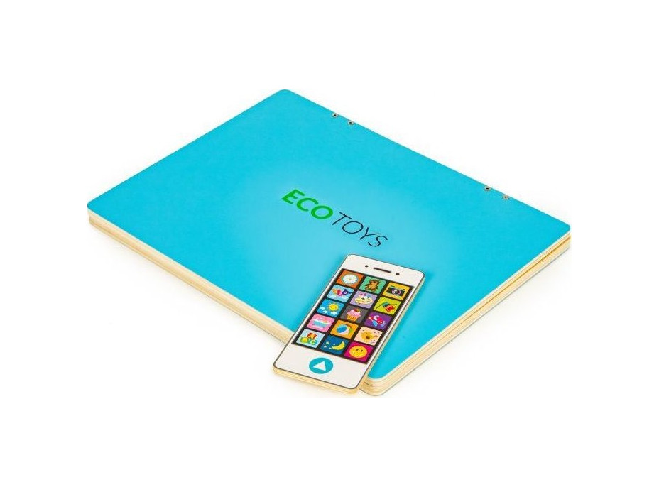 ECOTOYS Drevený notebook s magnetickým monitorom - modrý