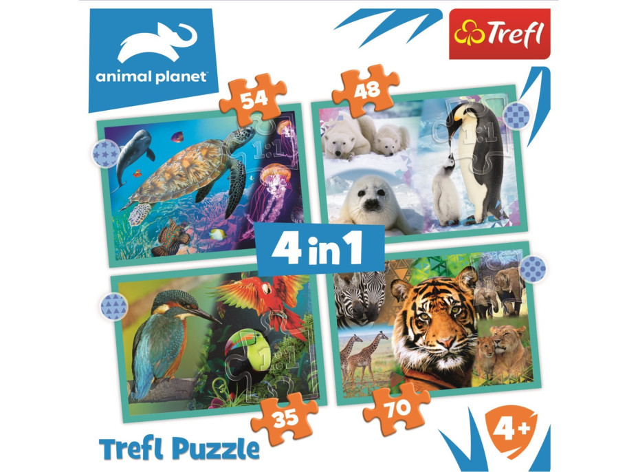 TREFL Puzzle Animal Planet: Záhadný svet zvierat 4v1 (35,48,54,70 dielikov)
