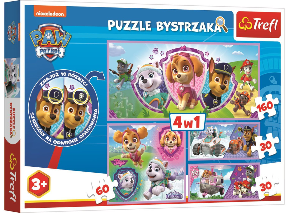 TREFL Puzzle s hľadaním rozdielov Tlapková patrola 4v1 (30,30,60,160 dielikov)