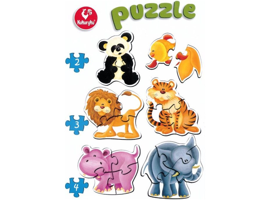 KUKURYKU Baby puzzle Zvieratká zo ZOO 6v1 (2-4 dieliky)
