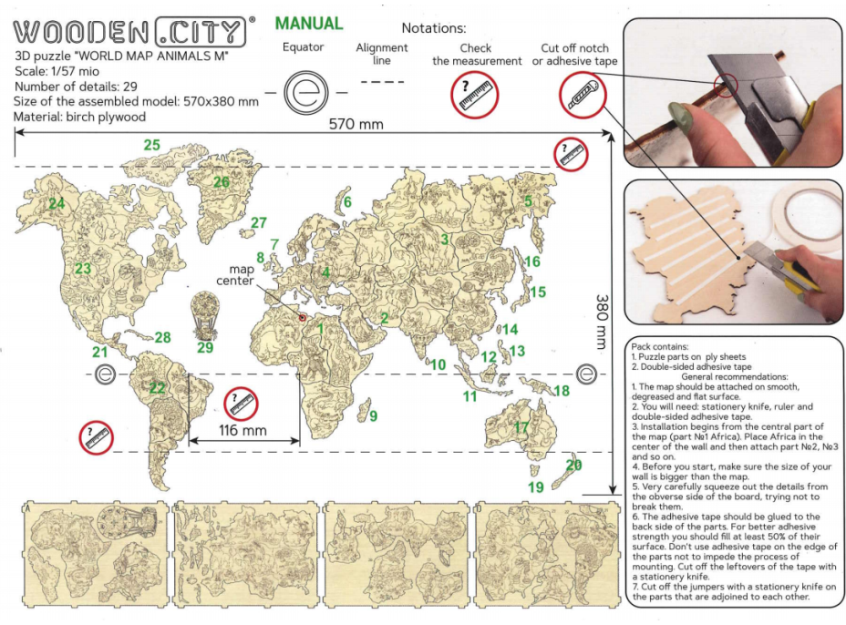 WOODEN CITY Drevená mapa so zvieratkami veľkosť M (57x38cm)