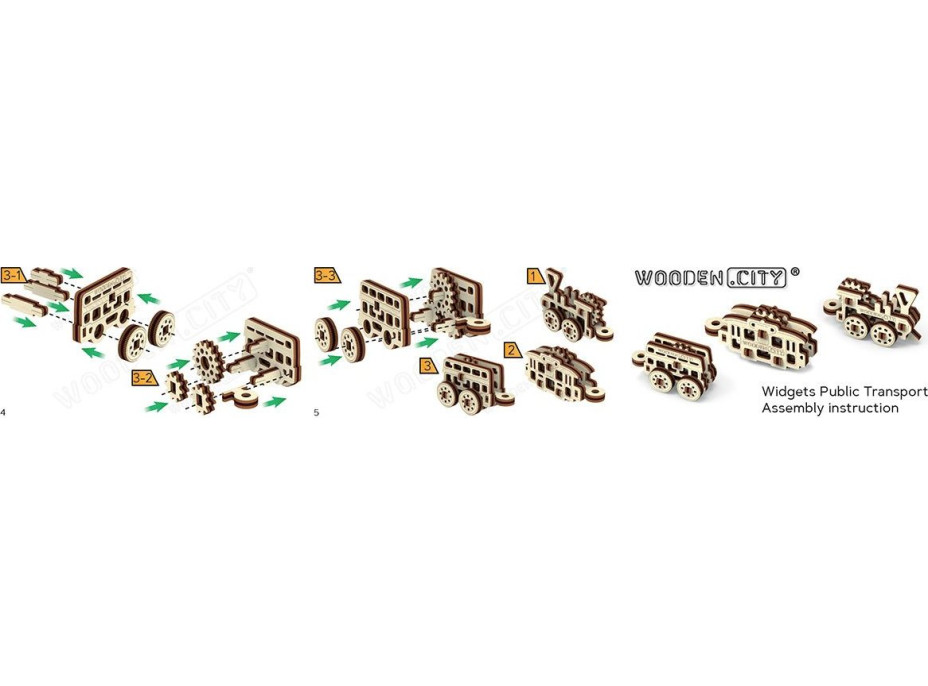 WOODEN CITY 3D puzzle mini sada Widgets: Dopravné prostriedky 36 dielikov