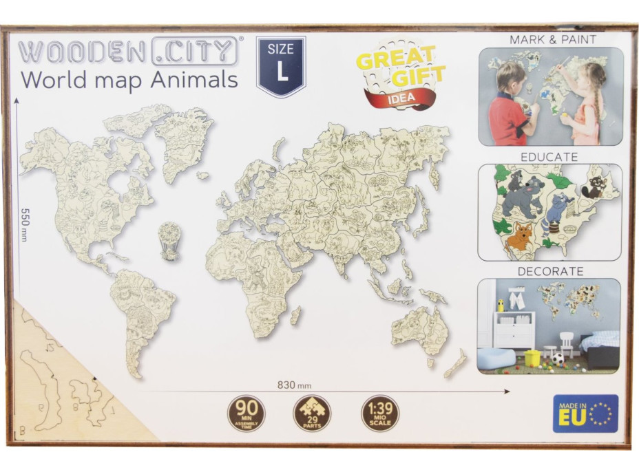 WOODEN CITY Drevená mapa so zvieratkami veľkosť L (83x55cm)
