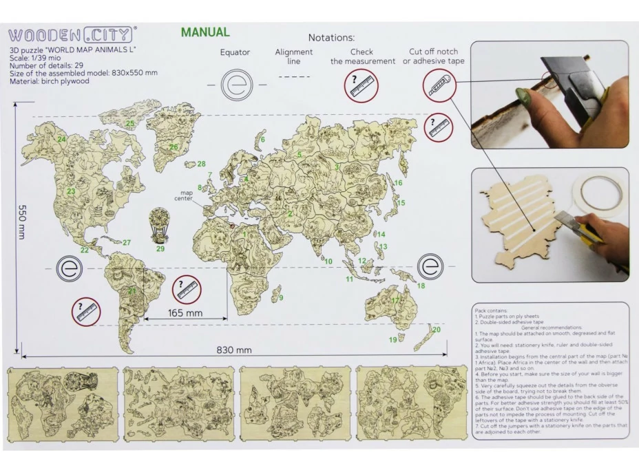 WOODEN CITY Drevená mapa so zvieratkami veľkosť L (83x55cm)