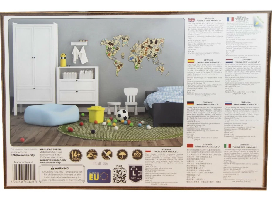 WOODEN CITY Drevená mapa so zvieratkami veľkosť L (83x55cm)
