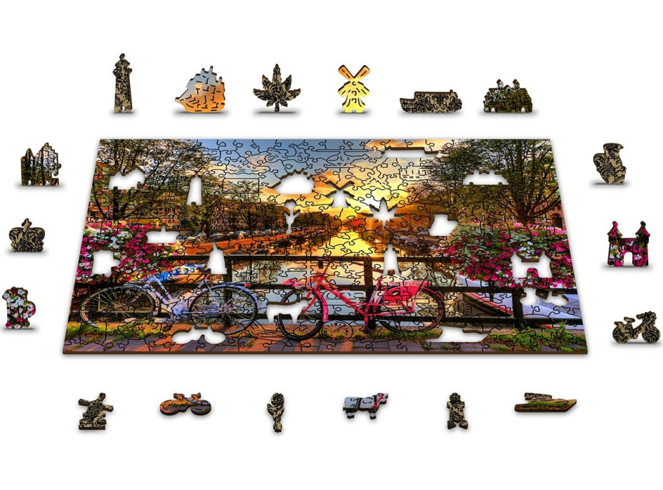 WOODEN CITY Drevené puzzle Kolesá v Amsterdame 2v1, 150 dielikov EKO