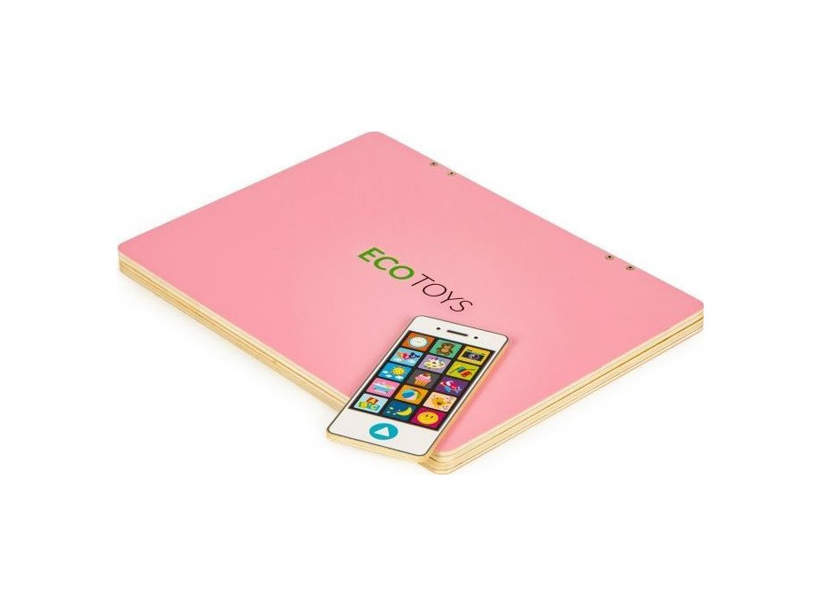 ECOTOYS Drevený notebook s magnetickým monitorom - ružový