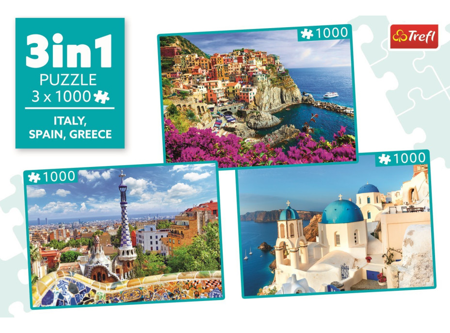 TREFL Puzzle Taliansko, Španielsko, Grécko 3x1000 dielikov
