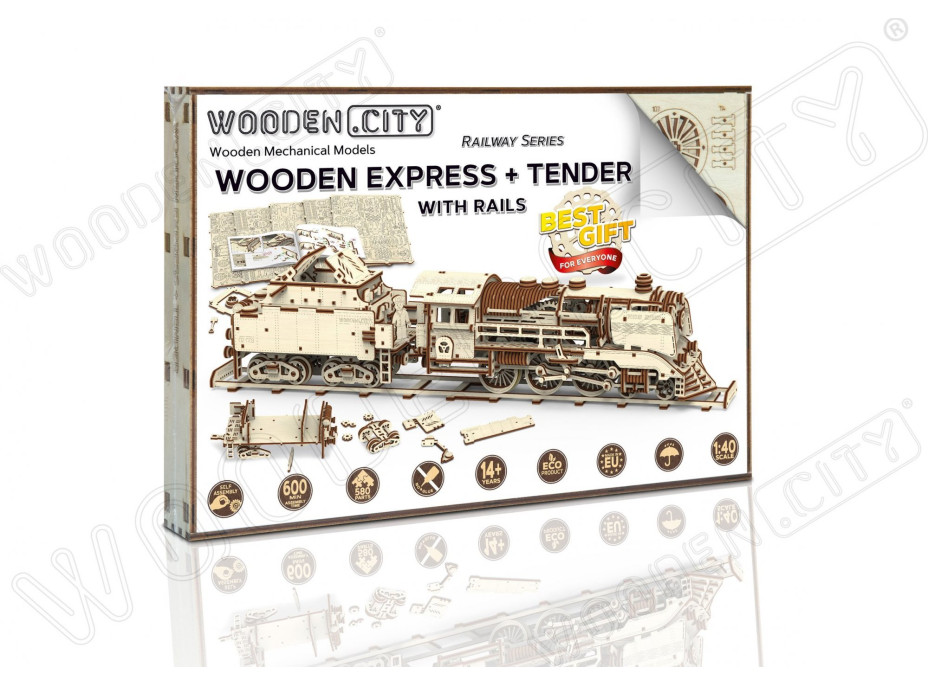 WOODEN CITY 3D puzzle Express s tendrem a koľajnicami 580 dielov