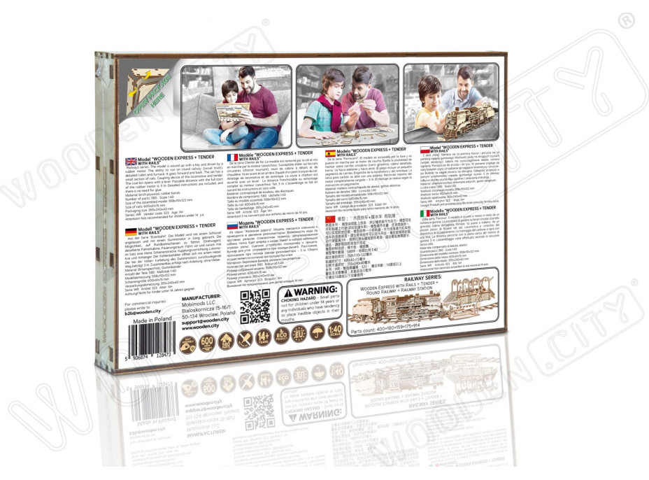 WOODEN CITY 3D puzzle Express s tendrem a koľajnicami 580 dielov