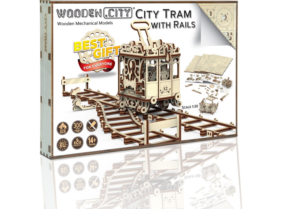 WOODEN CITY 3D puzzle Električka s koľajami 273 dielov