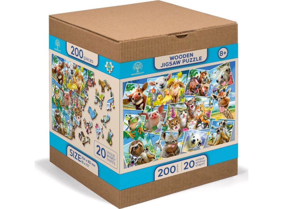 WOODEN CITY Drevené puzzle Zvieracie pohľadnice 2v1, 505 dielikov EKO