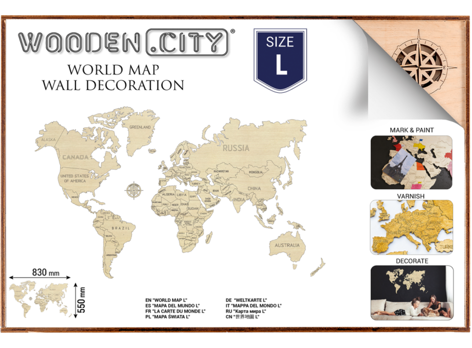WOODEN CITY Drevená mapa sveta veľkosť L (83x55cm)