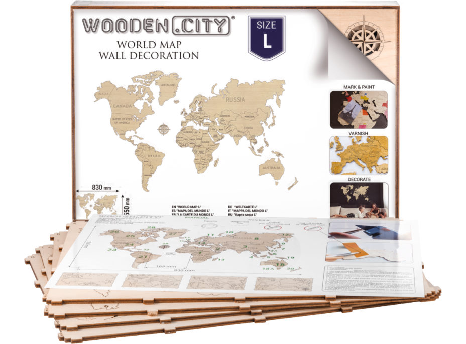 WOODEN CITY Drevená mapa sveta veľkosť L (83x55cm)