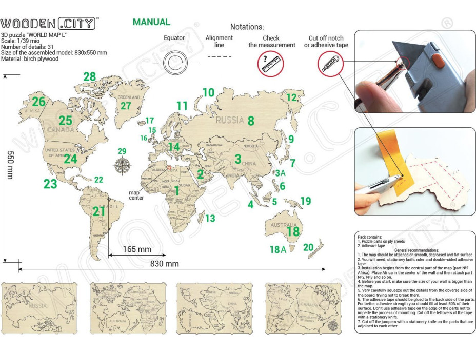 WOODEN CITY Drevená mapa sveta veľkosť L (83x55cm)