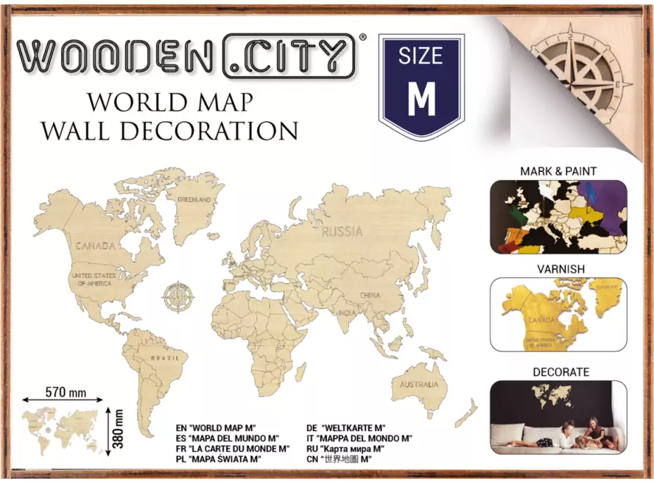 WOODEN CITY Drevená mapa sveta veľkosť M (57x38cm)