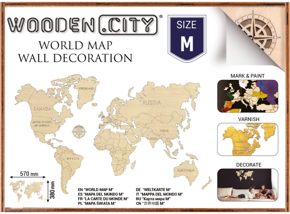 WOODEN CITY Drevená mapa sveta veľkosť M (57x38cm)