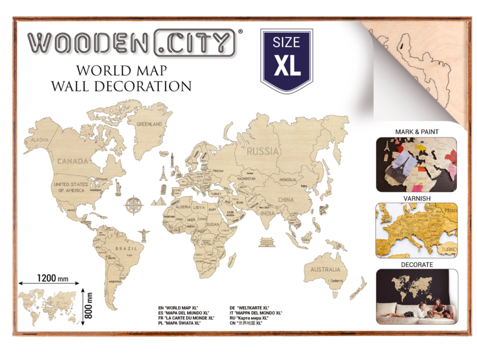 WOODEN CITY Drevená mapa sveta veľkosť XL (120x80cm)