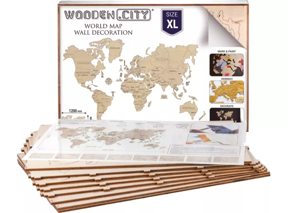 WOODEN CITY Drevená mapa sveta veľkosť XL (120x80cm)
