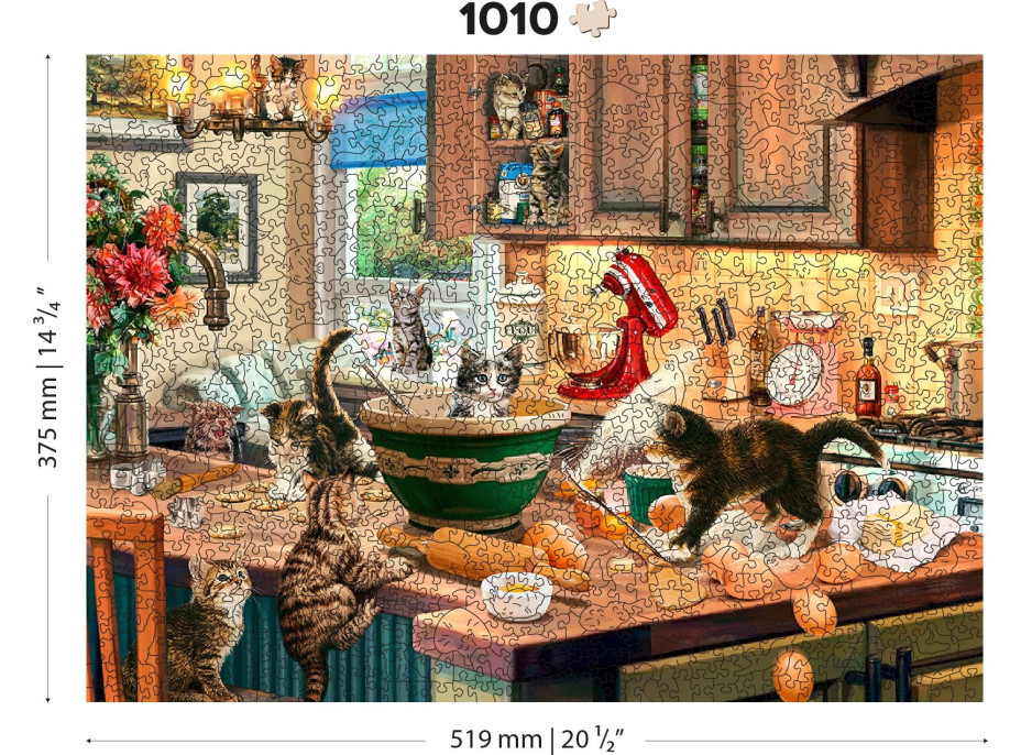 WOODEN CITY Drevené puzzle Neposedné mačiatka v kuchyni 2v1, 1010 dielikov EKO