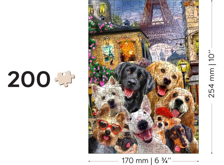 WOODEN CITY Drevené puzzle Šteňatá v Paríži 2v1, 200 dielikov EKO