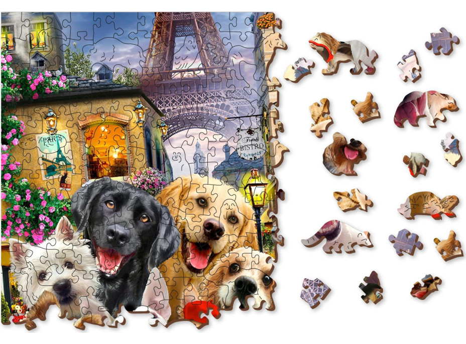 WOODEN CITY Drevené puzzle Šteňatá v Paríži 2v1, 200 dielikov EKO