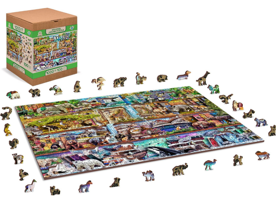 WOODEN CITY Drevené puzzle Úžasné kráľovstvo zvierat 2v1, 1010 dielikov EKO