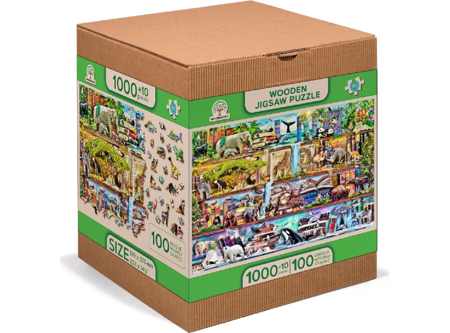 WOODEN CITY Drevené puzzle Úžasné kráľovstvo zvierat 2v1, 1010 dielikov EKO