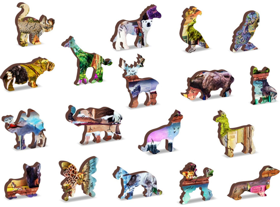 WOODEN CITY Drevené puzzle Úžasné kráľovstvo zvierat 2v1, 1010 dielikov EKO