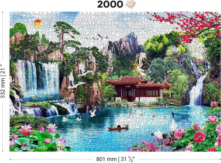 WOODEN CITY Drevené puzzle Vodopády v japonskej záhrade 2v1, 2000 dielikov EKO