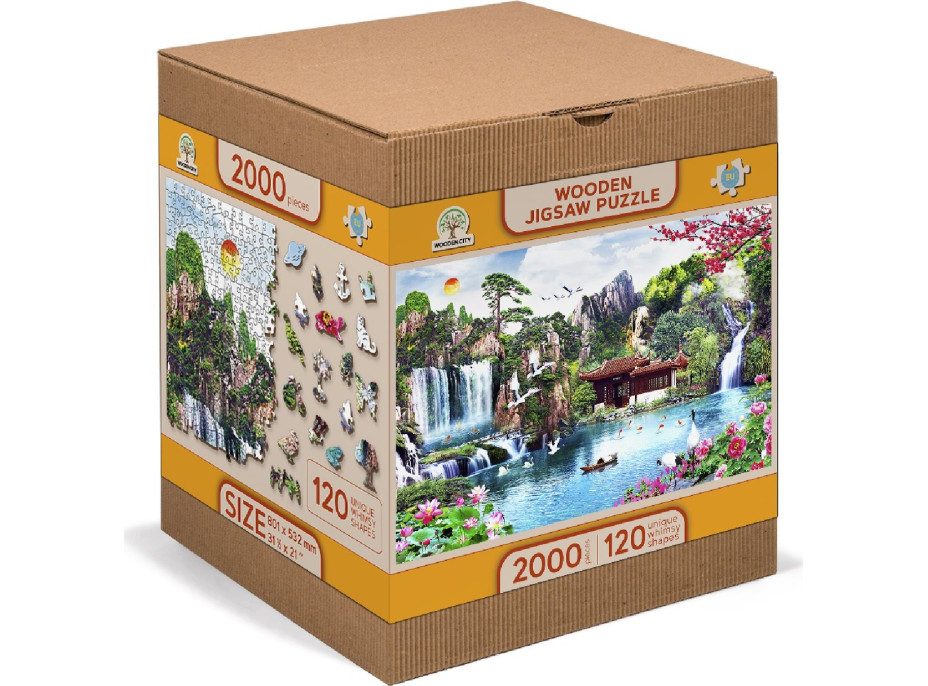 WOODEN CITY Drevené puzzle Vodopády v japonskej záhrade 2v1, 2000 dielikov EKO