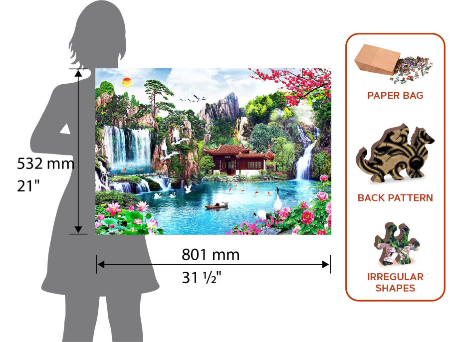 WOODEN CITY Drevené puzzle Vodopády v japonskej záhrade 2v1, 2000 dielikov EKO