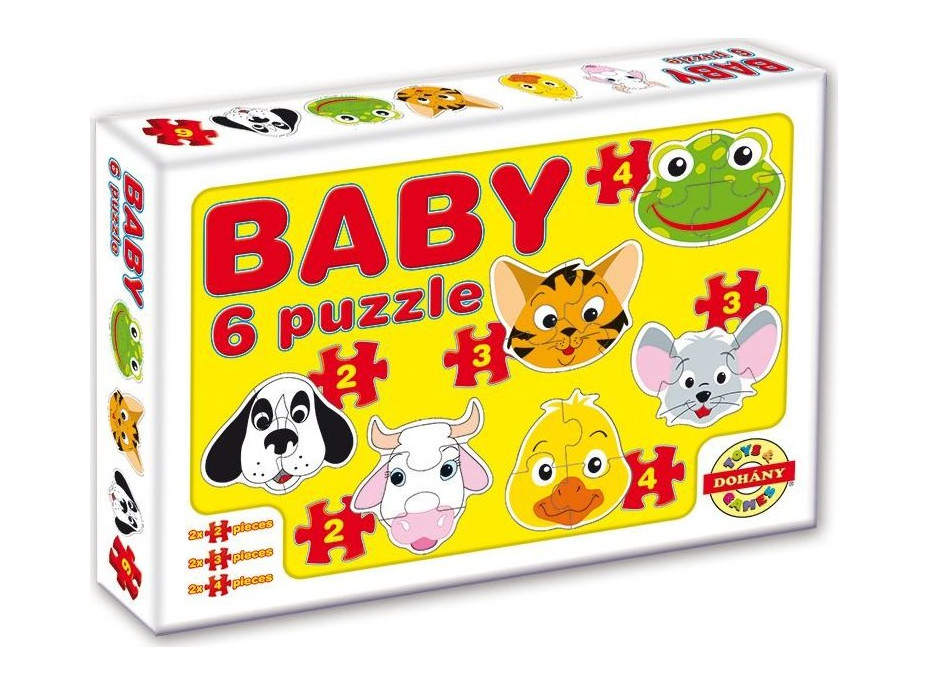 DOHÁNY Baby puzzle Zvieracie hlavičky 6v1 (2-4 dieliky)